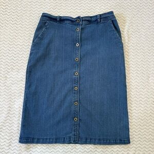 Laura Scott Button Front Denim Skirt Size 12 Blue Stretch Elastic Waist